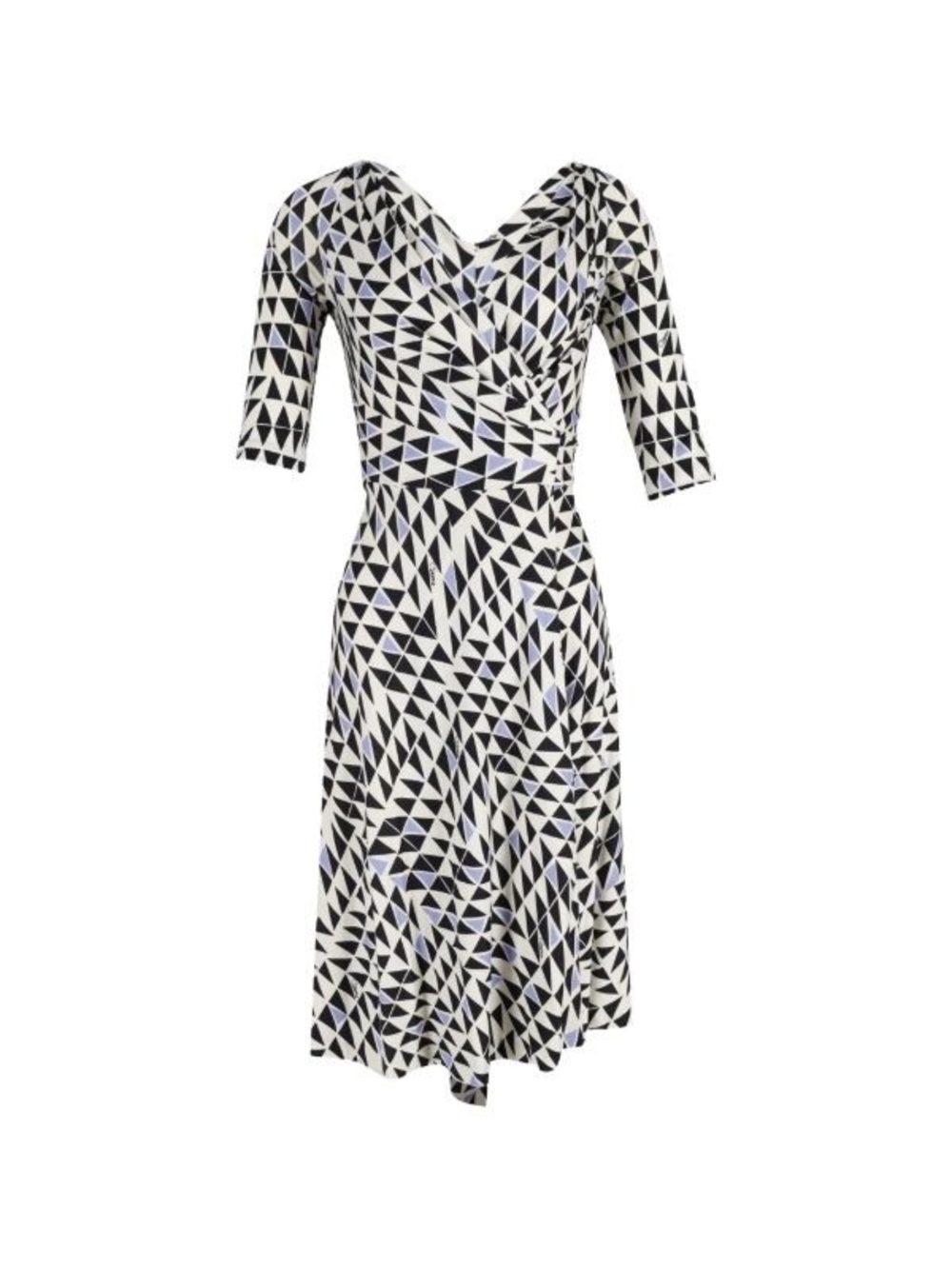 Diane Von Furstenberg Classic Silk Geometric V neck Wrap Midi Dress